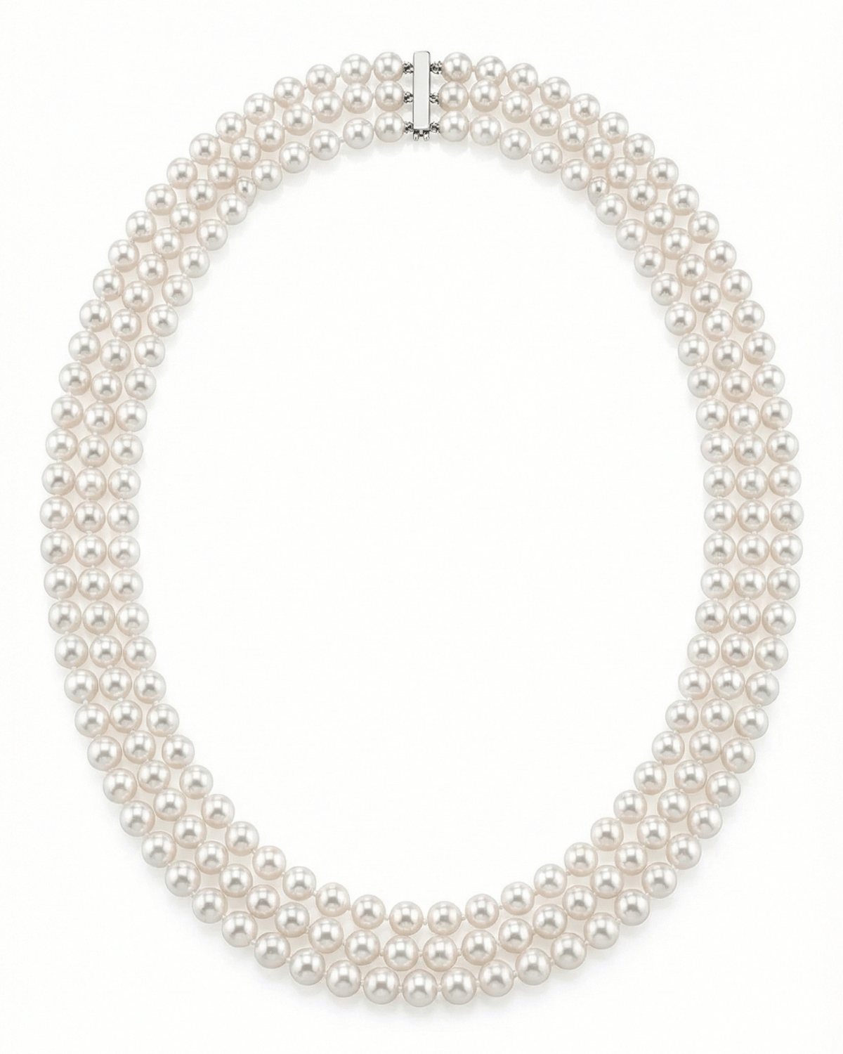 Triple Strand White Akoya Pearl Necklace