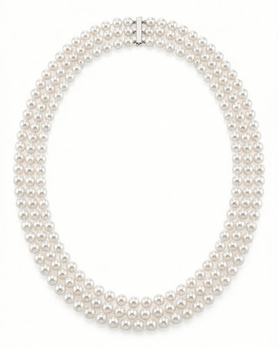 Triple Strand White Akoya Pearl Necklace