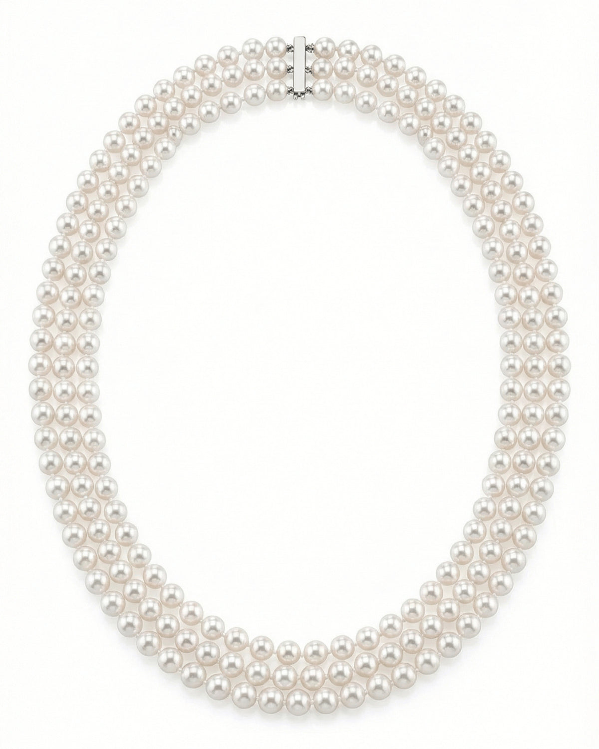 Triple Strand White Akoya Pearl Necklace