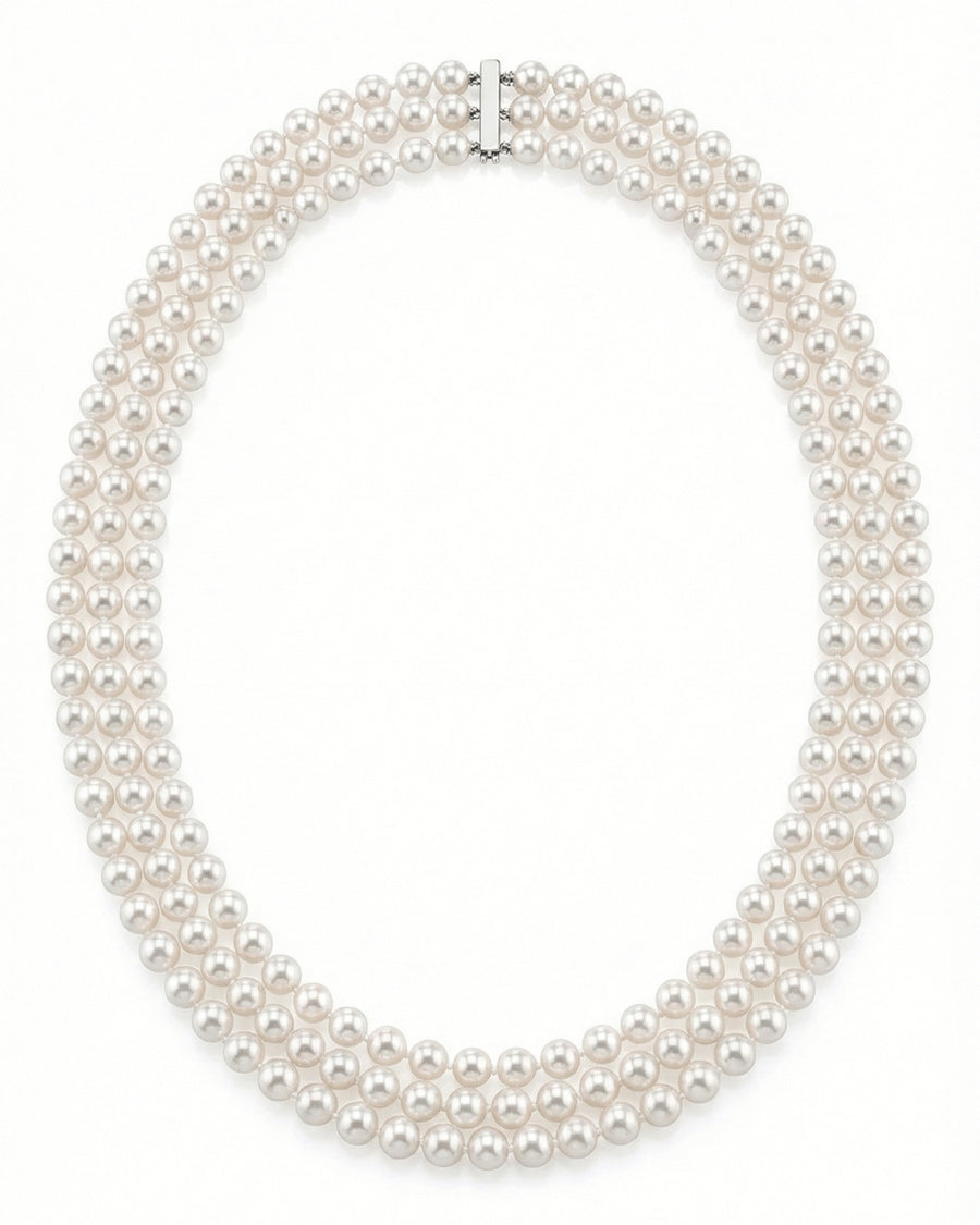 Triple Strand White Akoya Pearl Necklace