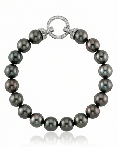 True Round Black Tahitian Pearl Bracelet, 8.0-9.0mm - AAAA Quality