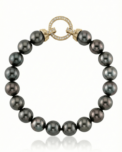 True Round Black Tahitian Pearl Bracelet, 8.0-9.0mm - AAAA Quality