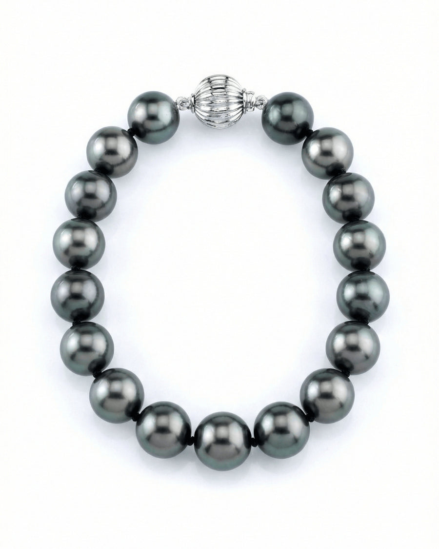 True Round Black Tahitian Pearl Bracelet, 9.0-10.0mm - AAA Quality
