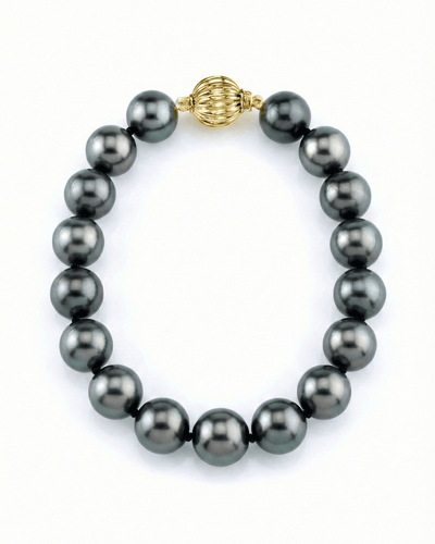 True Round Black Tahitian Pearl Bracelet, 9.0-10.0mm - AAA Quality