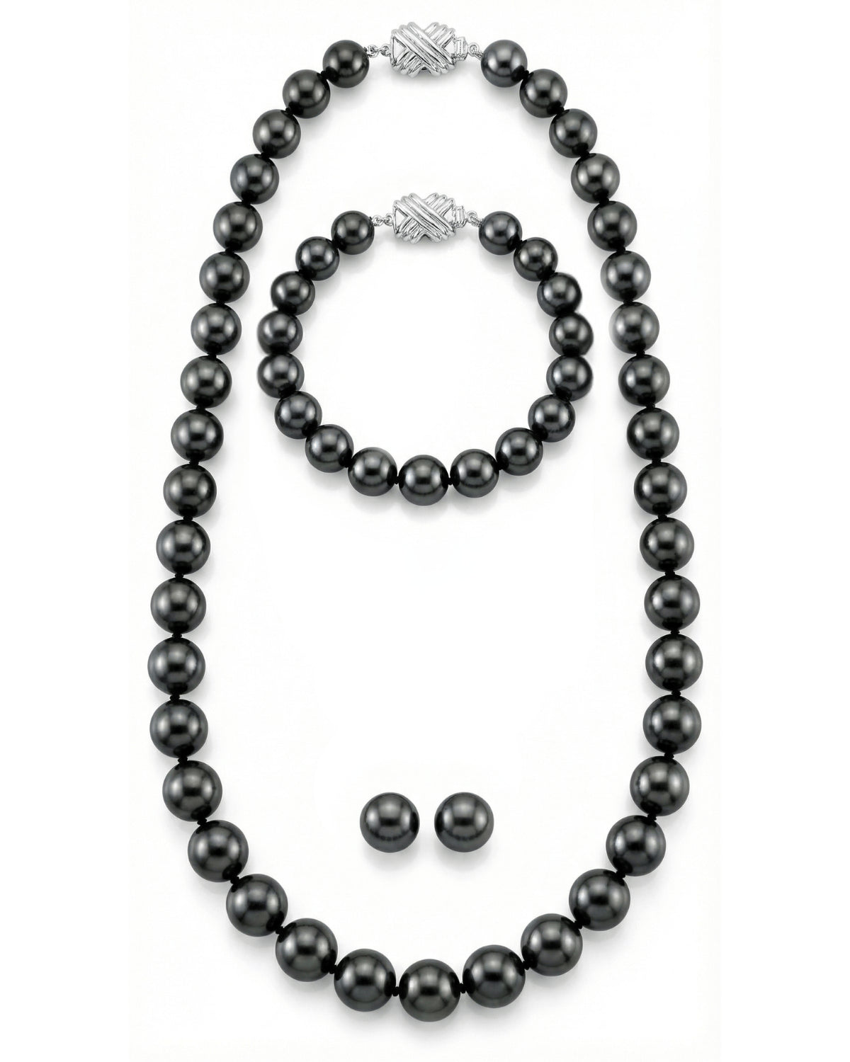True Round Black Tahitian Pearl Jewelry Set, 8.0-10.0mm - AAA Quality