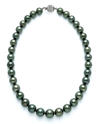 True Round Black Tahitian Pearl Necklace, 10.0-12.0mm - AAA Quality