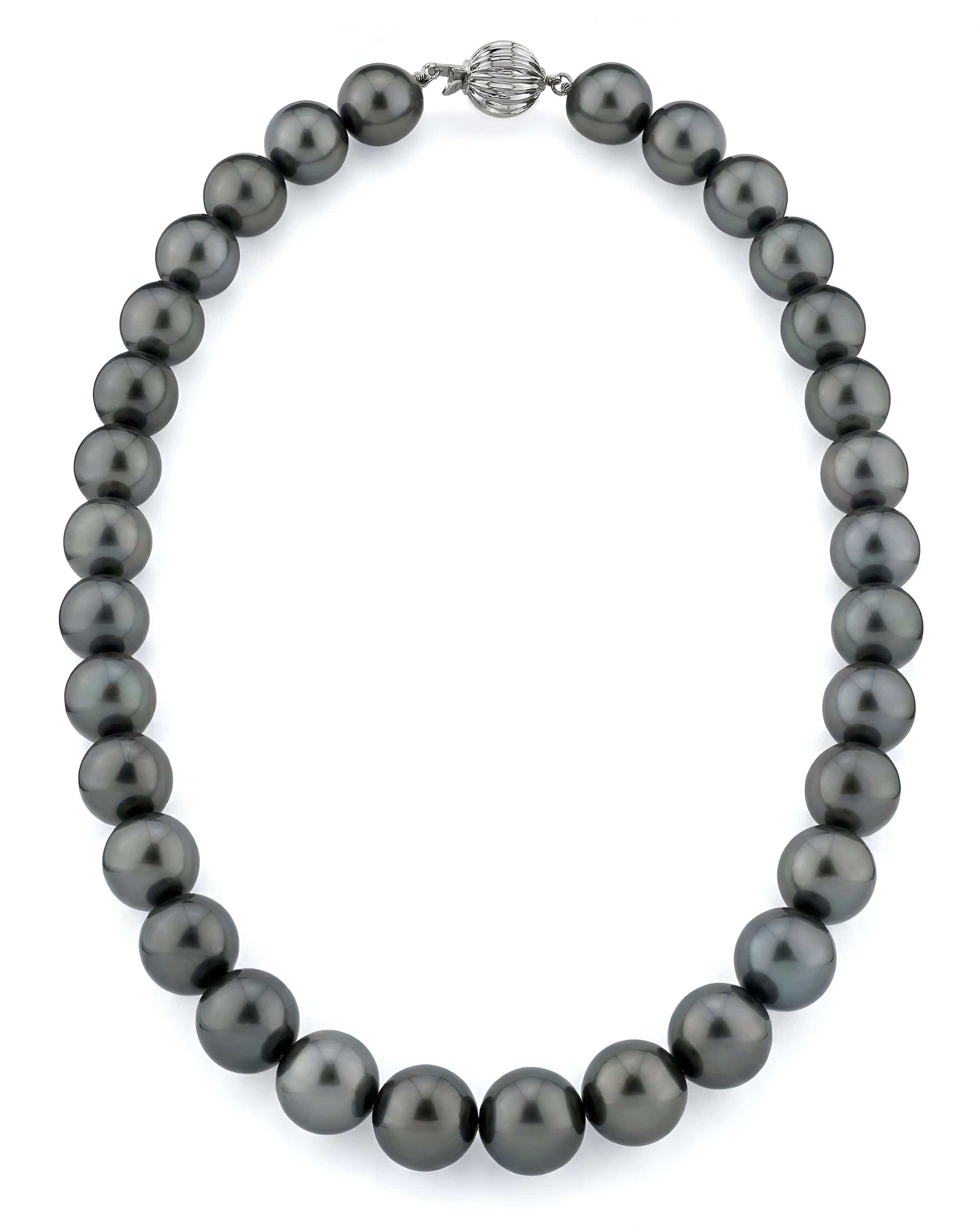 True Round Black Tahitian Pearl Necklace, 11.0-13.0mm - AAAA Quality