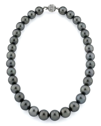 True Round Black Tahitian Pearl Necklace, 11.0-13.0mm - AAAA Quality