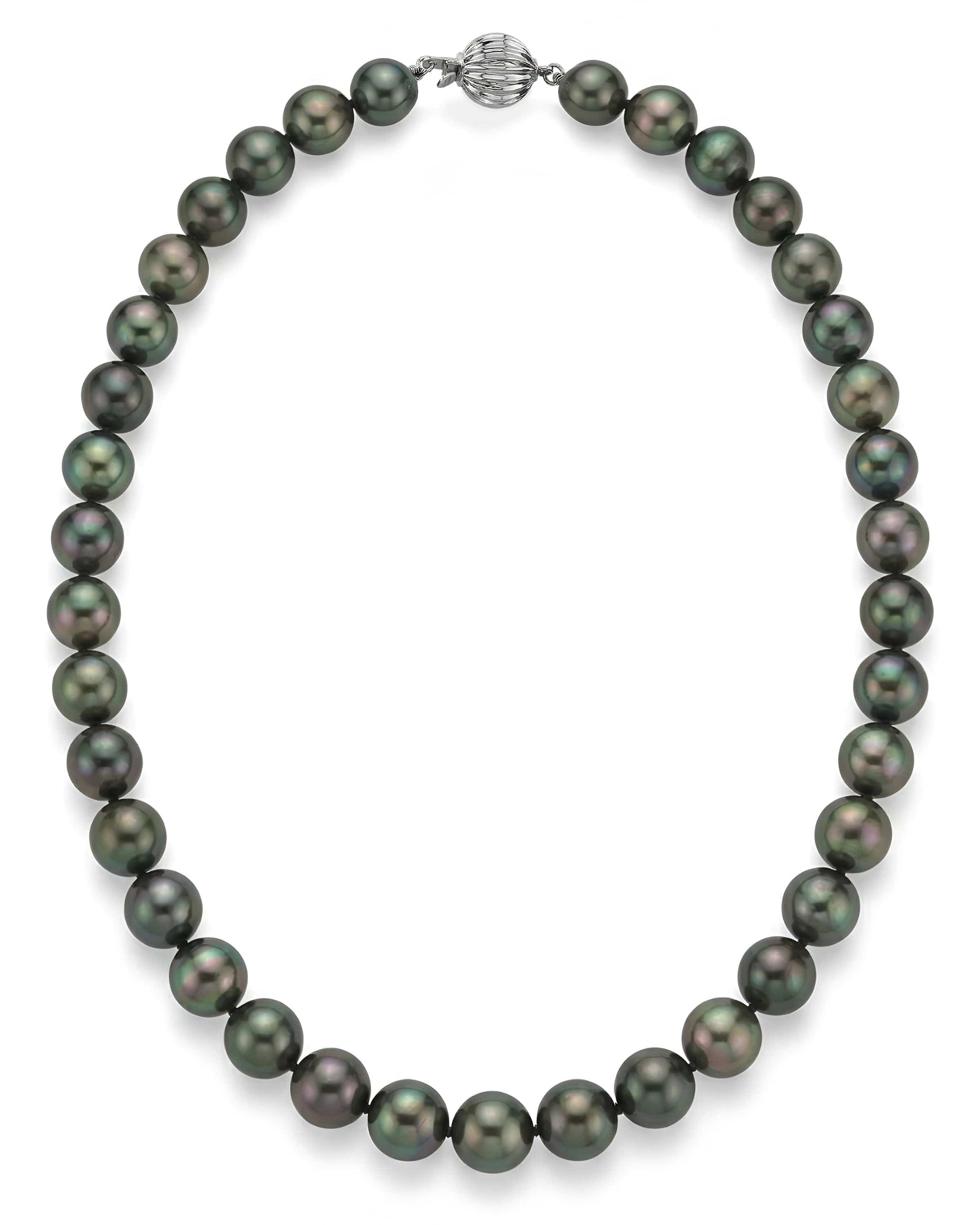 True Round Black Tahitian Pearl Necklace, 8.0-10.0mm - AAAA Quality