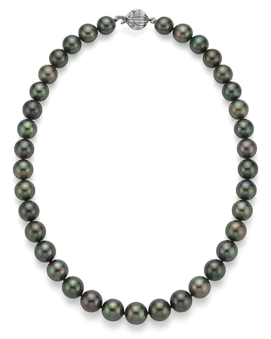 True Round Black Tahitian Pearl Necklace, 8.0-10.0mm - AAAA Quality