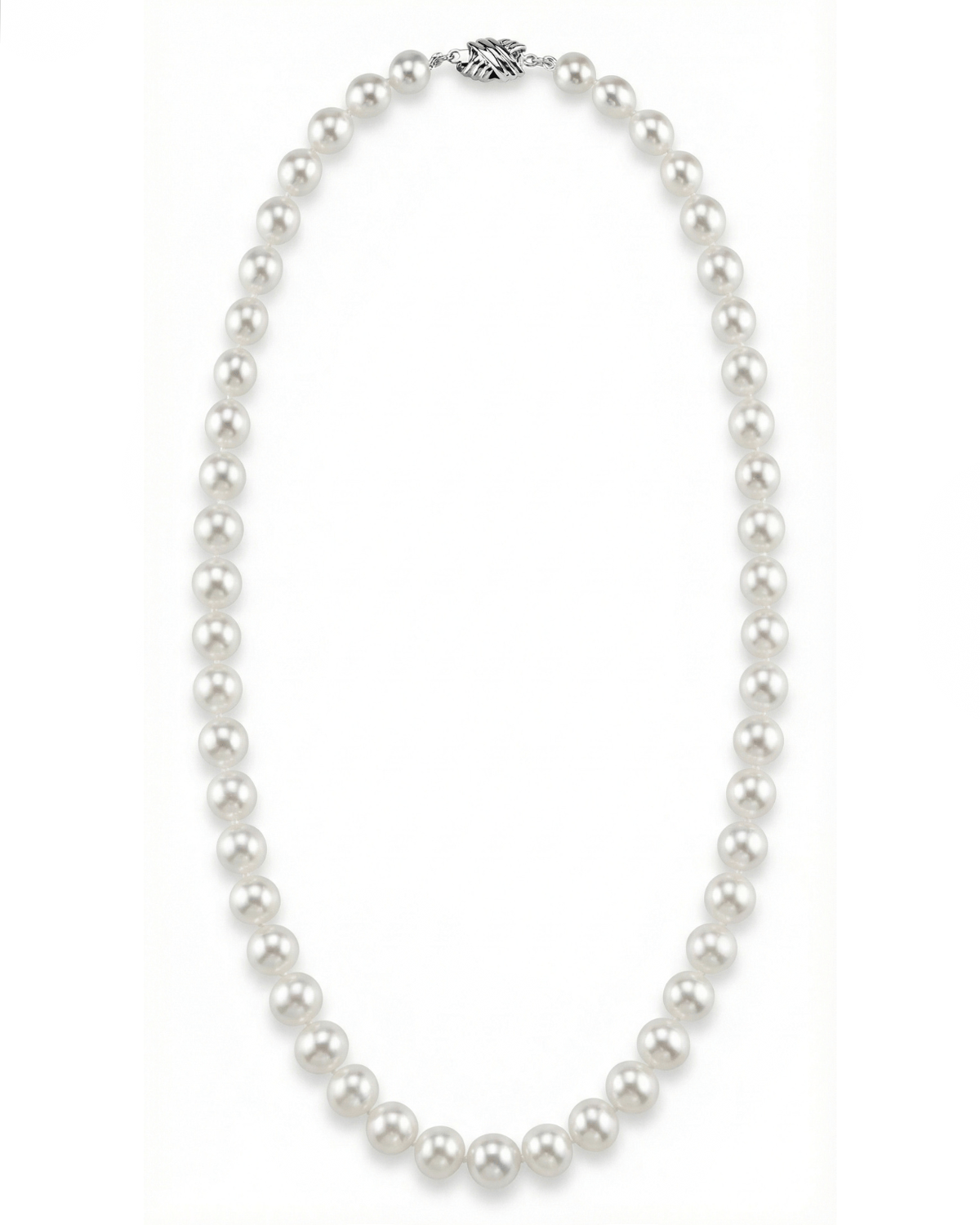 White Japanese Akoya Graduated Pearl Necklace, 8.0-10.0mm - AAA Quality