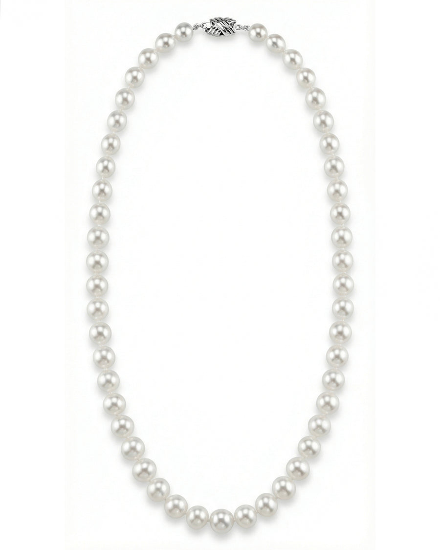 White Japanese Akoya Graduated Pearl Necklace, 8.0-10.0mm - AAA Quality