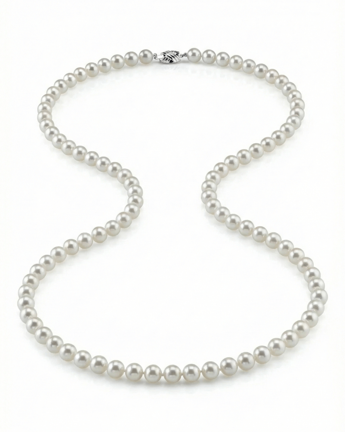 White Japanese Akoya Opera Length Pearl Necklace, 7.0-7.5mm