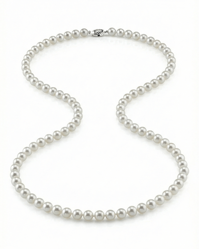 White Japanese Akoya Opera Length Pearl Necklace, 7.0-7.5mm
