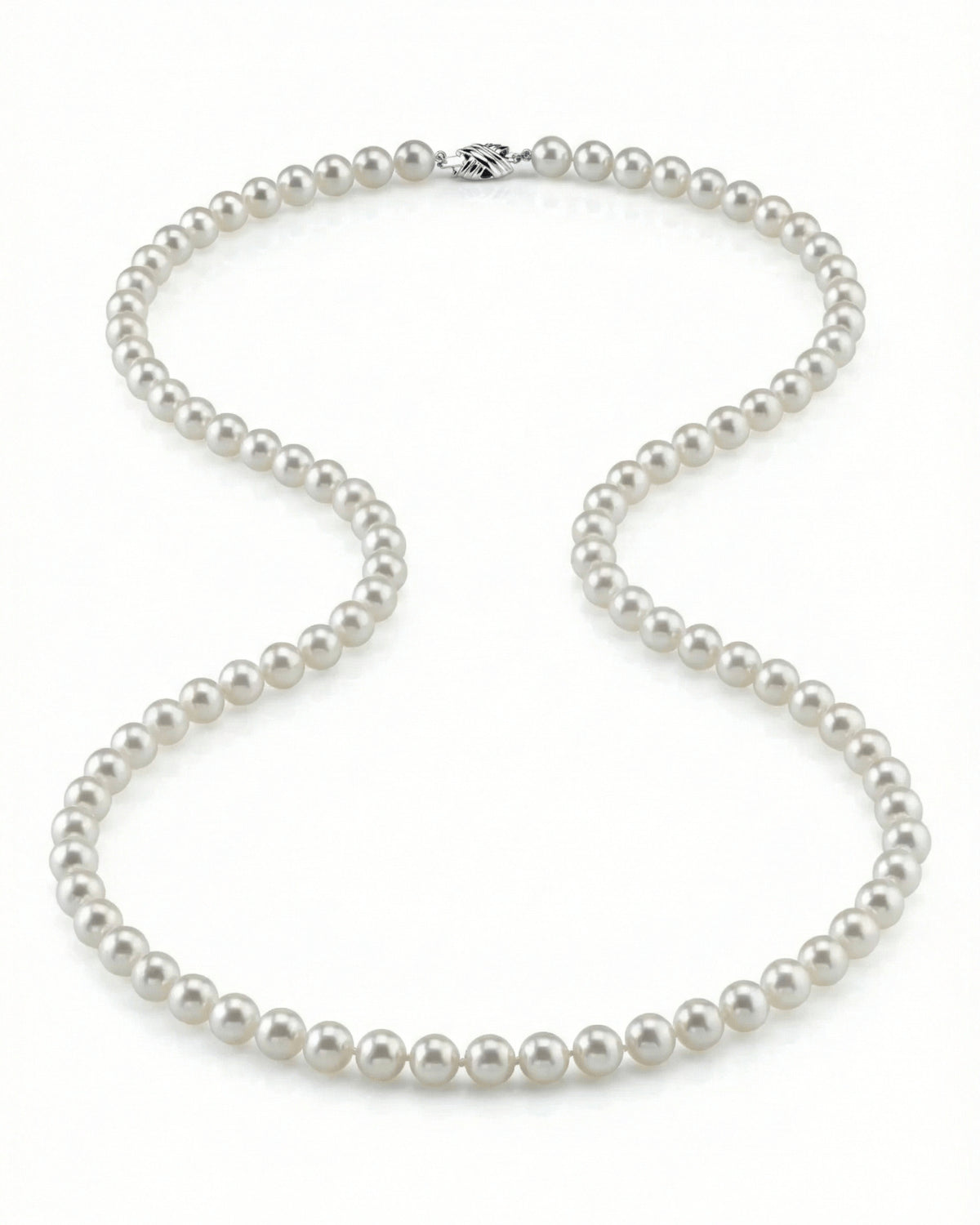 White Japanese Akoya Opera Length Pearl Necklace, 7.0-7.5mm
