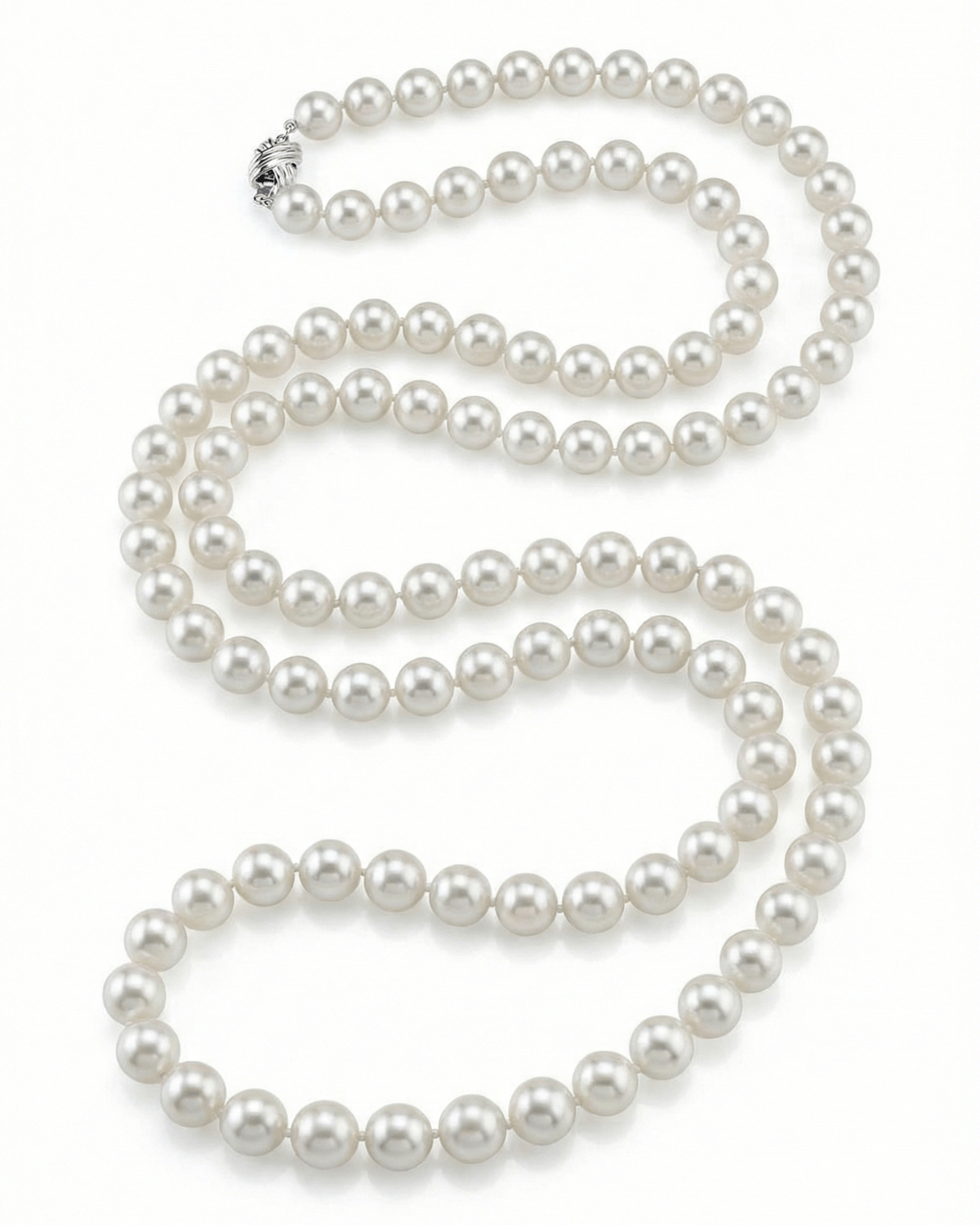 White Japanese Akoya Opera Length Pearl Necklace, 7.5-8.0mm