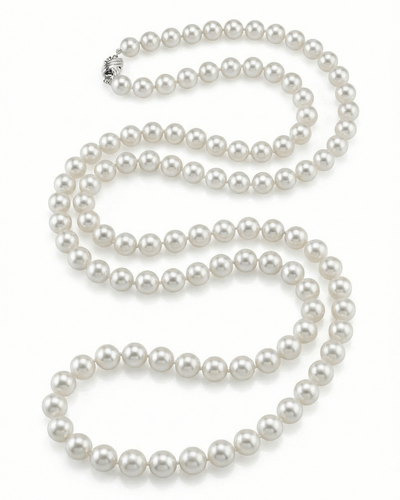 White Japanese Akoya Opera Length Pearl Necklace, 7.5-8.0mm