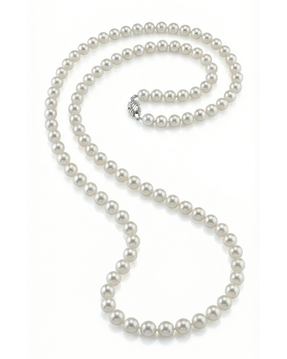 White Japanese Akoya Opera Length Pearl Necklace, 8.0-8.5mm