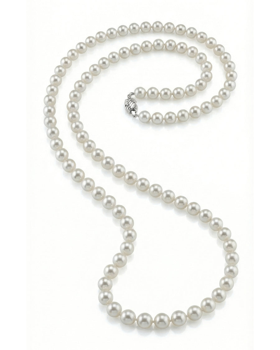White Japanese Akoya Opera Length Pearl Necklace, 8.0-8.5mm