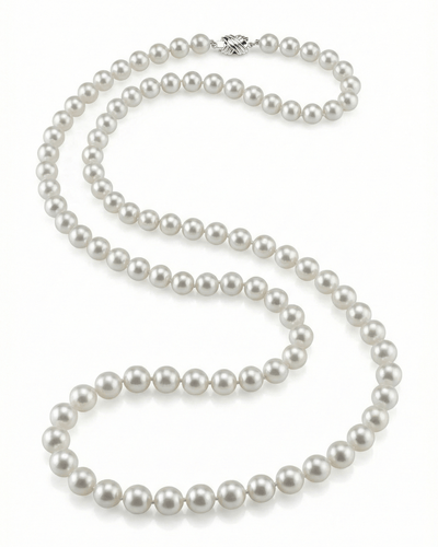 White Japanese Akoya Opera Length Pearl Necklace, 8.5-9.0mm