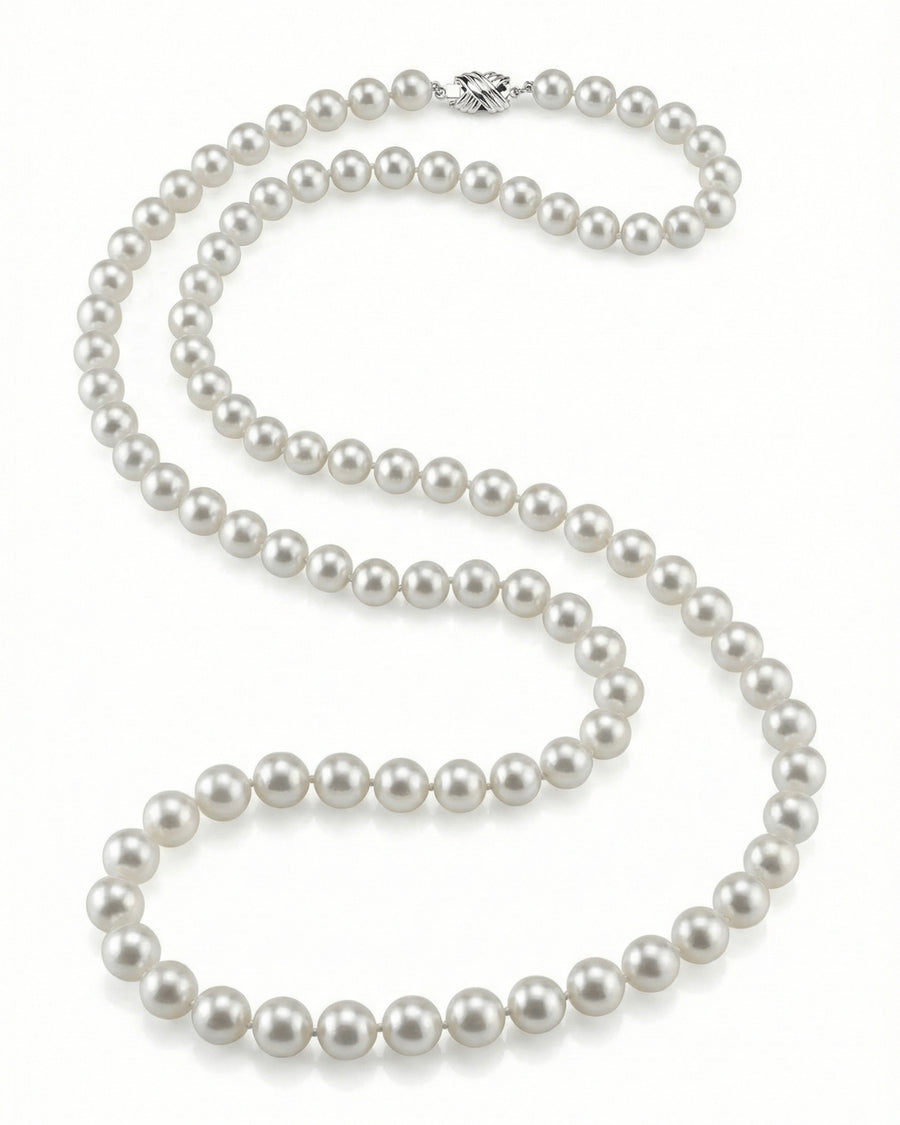 White Japanese Akoya Opera Length Pearl Necklace, 8.5-9.0mm