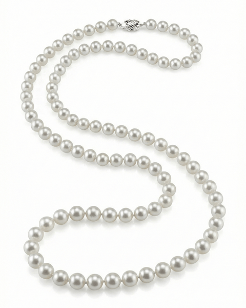 White Japanese Akoya Opera Length Pearl Necklace, 8.5-9.0mm - Pure
