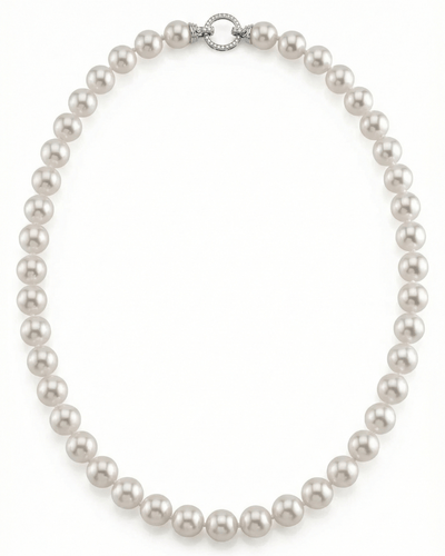 White Japanese Hanadama Akoya Pearl Necklace, 9.5-10mm
