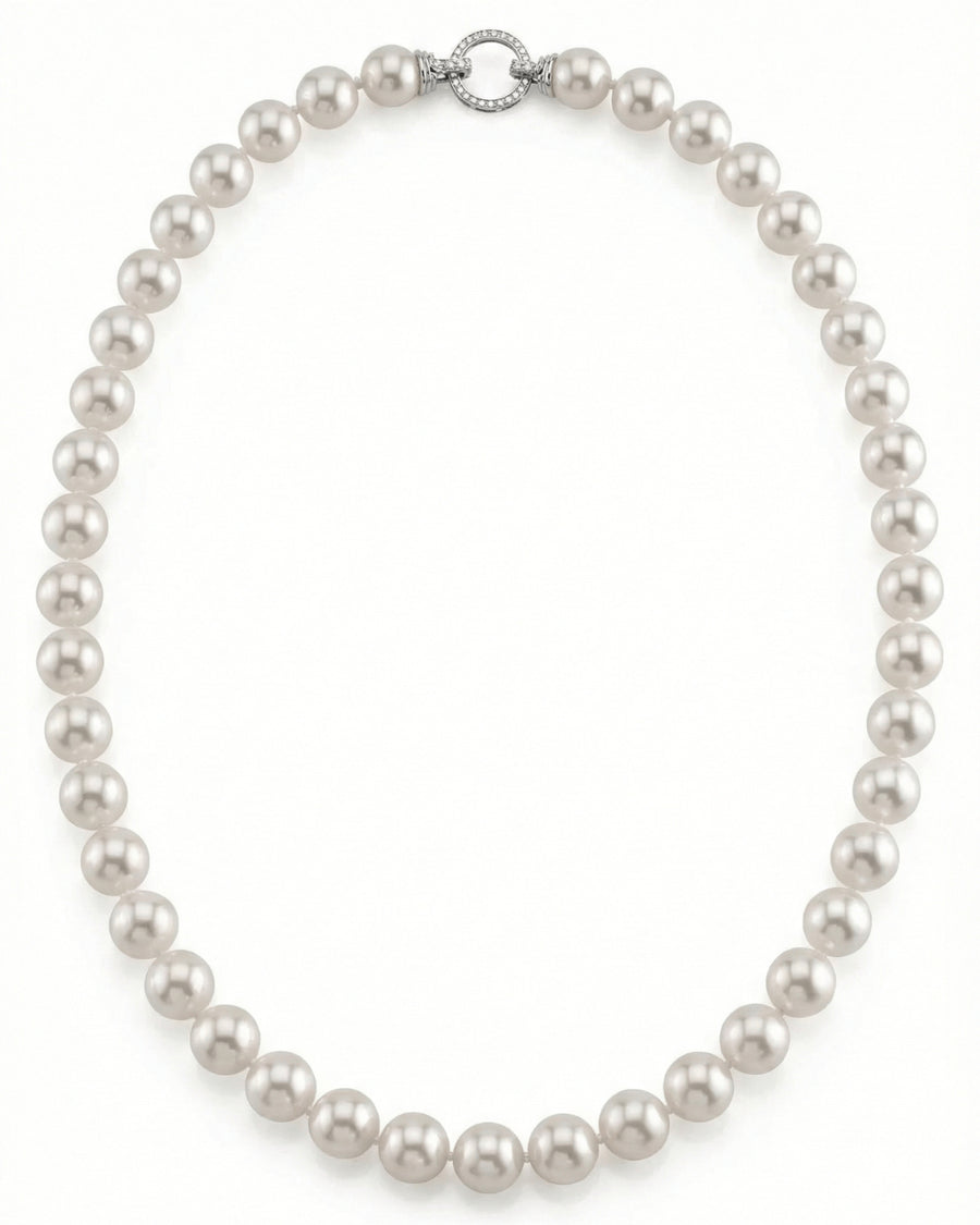 White Japanese Hanadama Akoya Pearl Necklace, 9.5-10mm