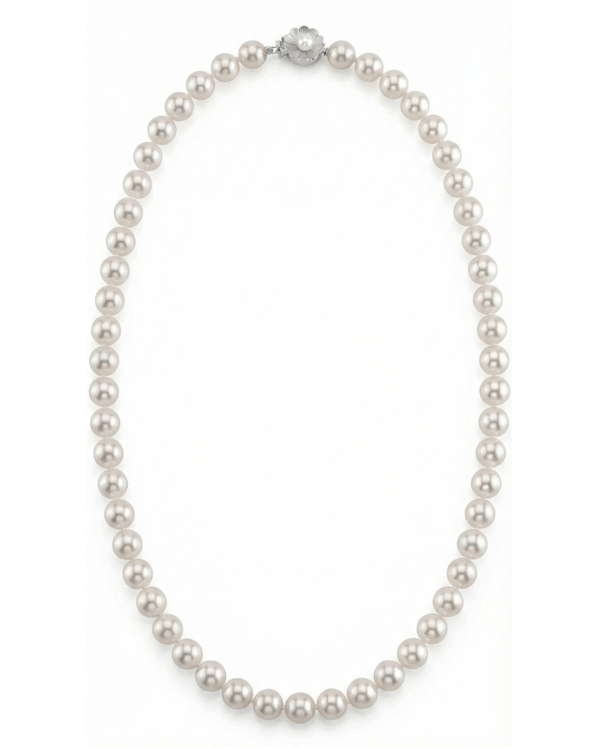 White Hanadama Japanese Akoya Pearl Necklace, 7.5-8.0mm