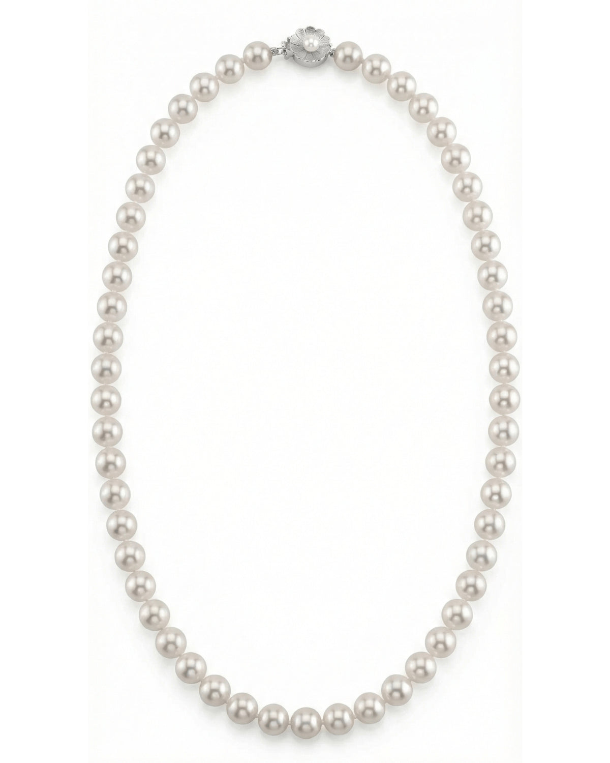White Hanadama Japanese Akoya Pearl Necklace, 7.5-8.0mm