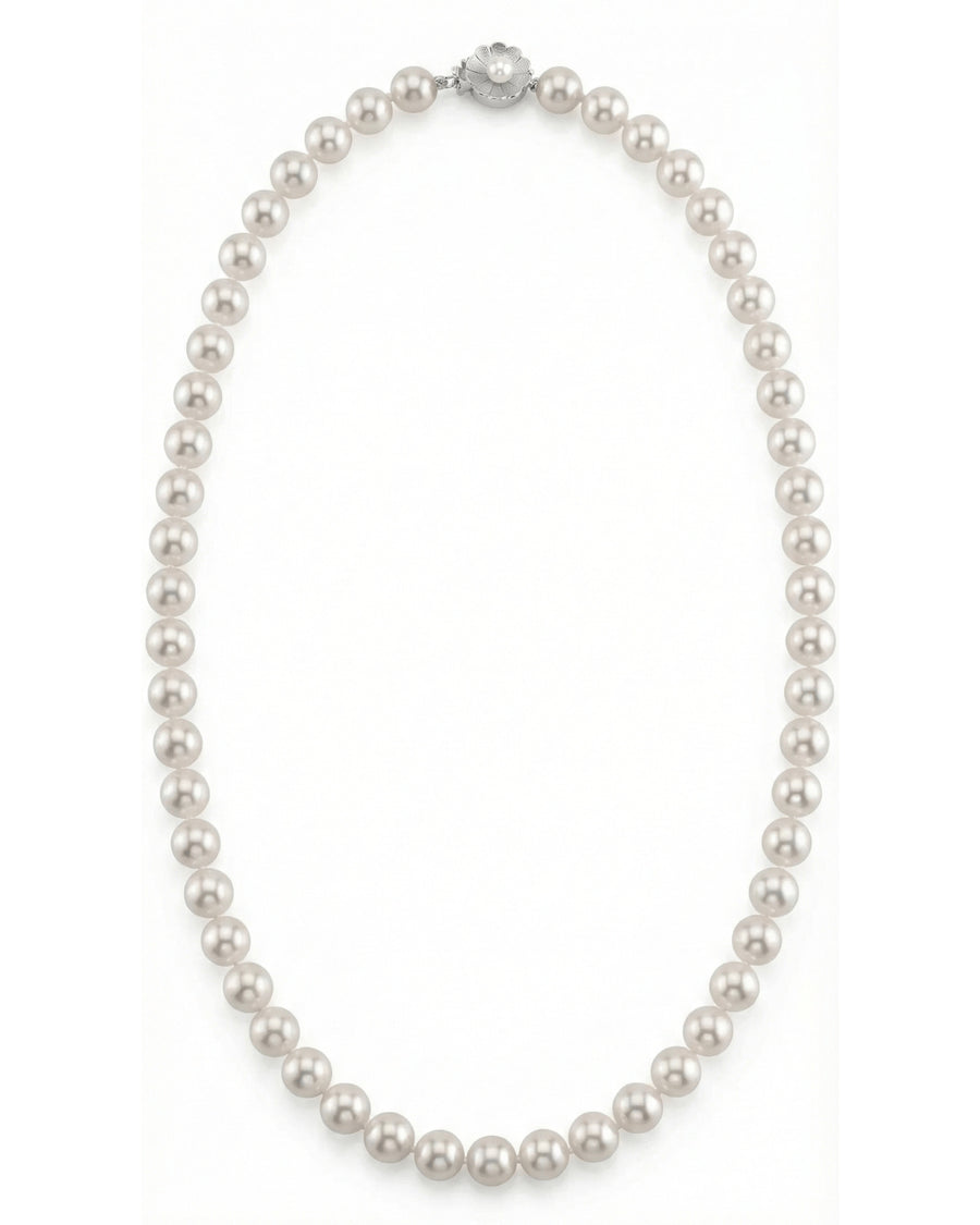 White Hanadama Japanese Akoya Pearl Necklace, 7.5-8.0mm