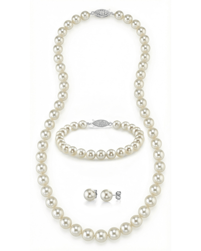 White Japanese Akoya 3-Piece Pearl Jewelry Set, 7.5-8.0mm