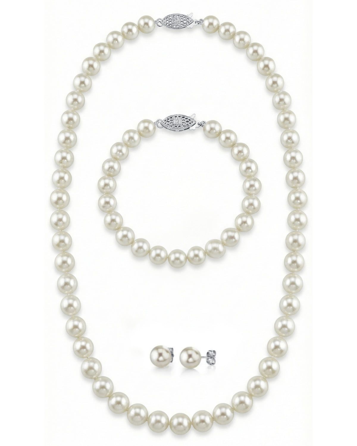 White Japanese Akoya 3-Piece Pearl Jewelry Set, 8.0-8.5mm