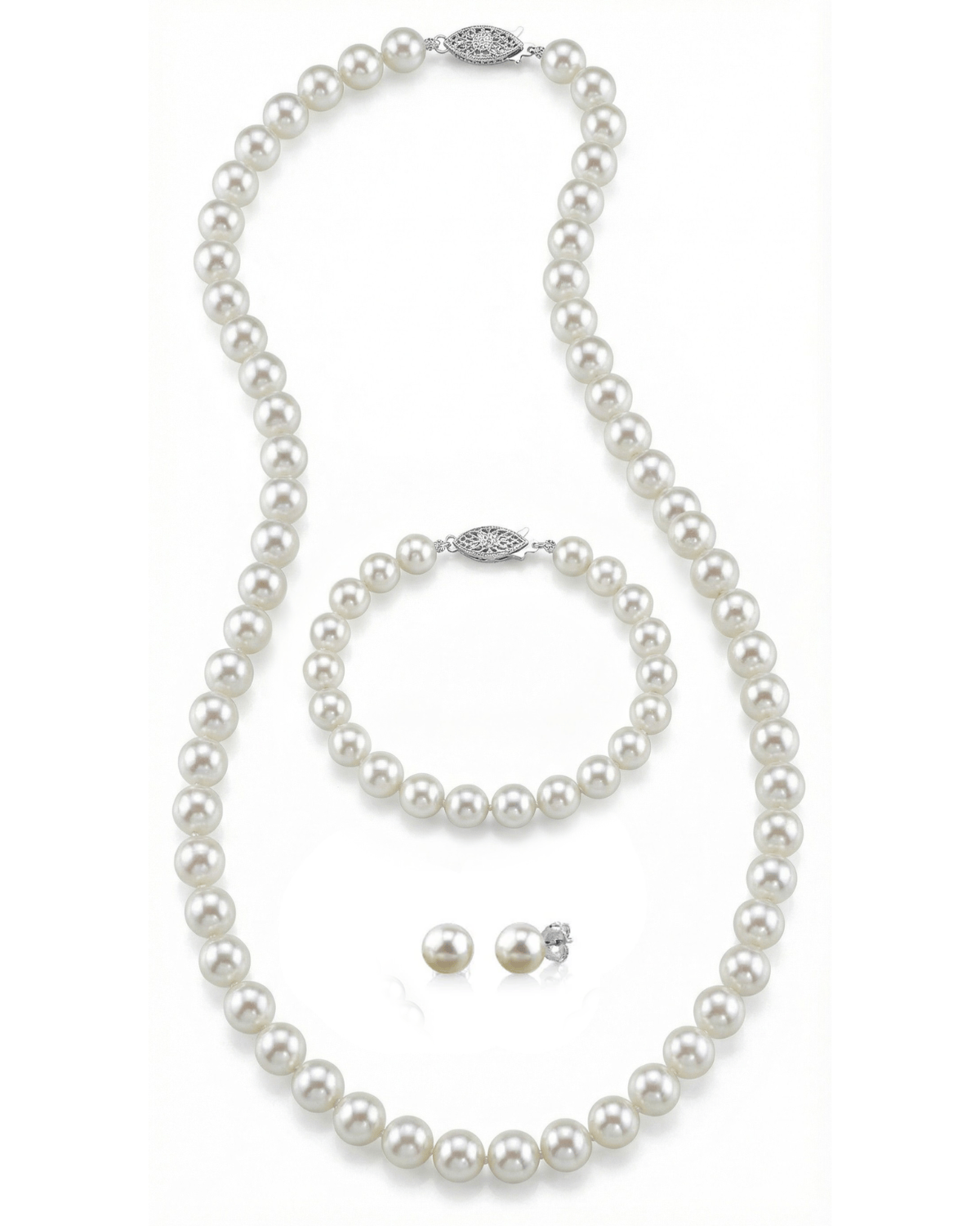 White Japanese Akoya Pearl 3-Piece Jewelry Set - AAA Quality