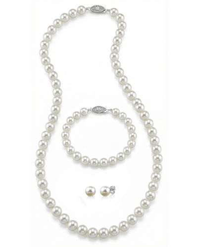 White Japanese Akoya Pearl 3-Piece Jewelry Set - AAA Quality