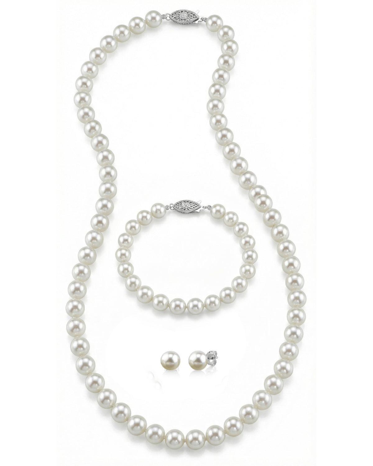 Natural White Pearl Inlay Petals Gold Jewelry Set – Adjustable Ring, Earrings, Pendant Necklace, AAA Quality
