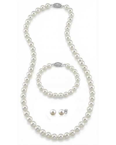 White Japanese Akoya Pearl 3-Piece Jewelry Set - AA+ Quality