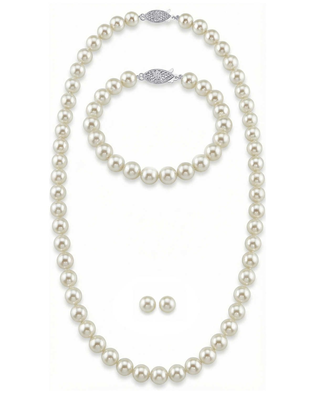 White Japanese Akoya Pearl 3-Piece Jewelry Set, 6.0-6.5mm