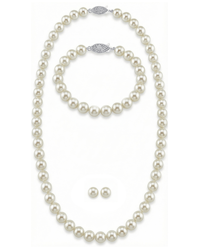 White Japanese Akoya Pearl 3-Piece Jewelry Set, 6.0-6.5mm