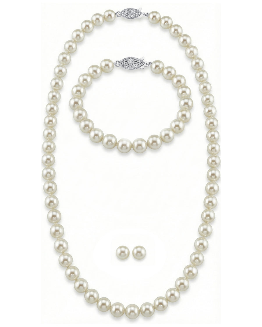White Japanese Akoya Pearl 3-Piece Jewelry Set, 6.0-6.5mm