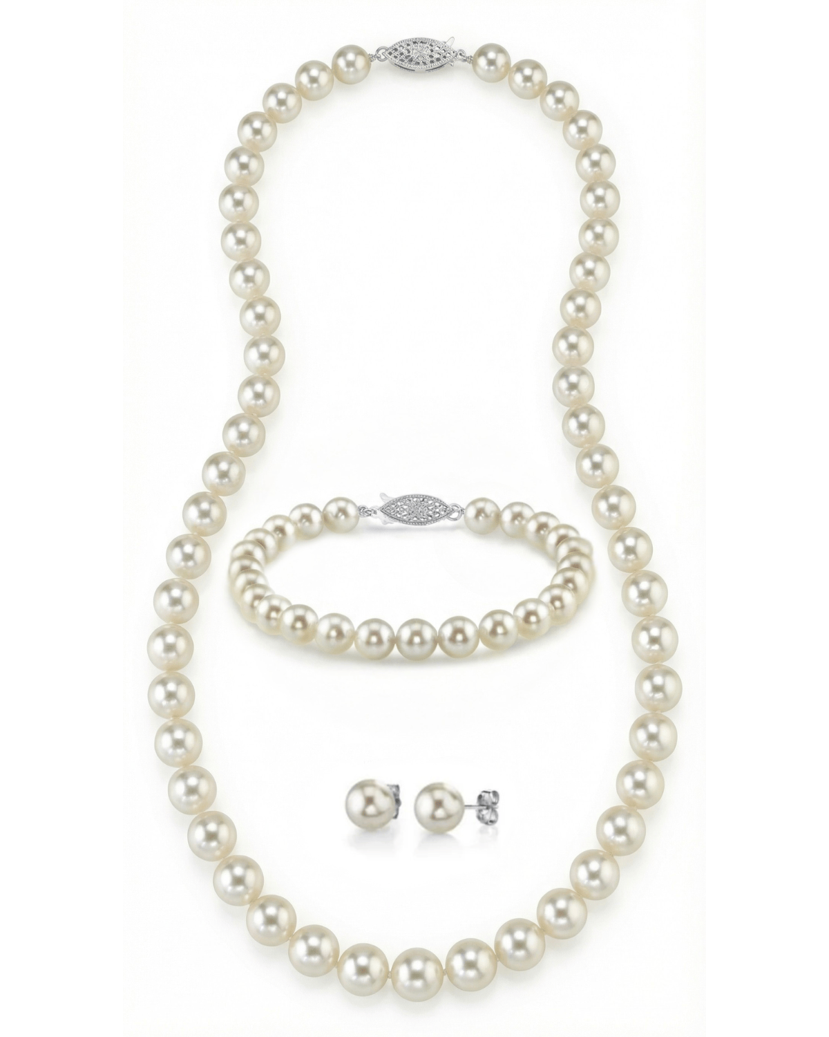 White Japanese Akoya Pearl 3-Piece Jewelry Set, 6.5-7.0mm