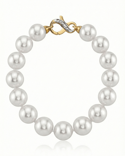 White Japanese Hanadama Akoya Pearl Bracelet, 9.0-9.5mm