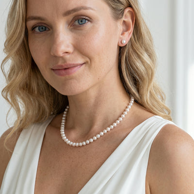 White Japanese Akoya Pearl Necklace, 6.0-6.5mm - AAA Quality