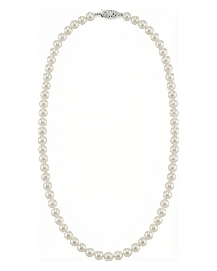 White Japanese Akoya Pearl Necklace, 6.0-6.5mm - AAA Quality