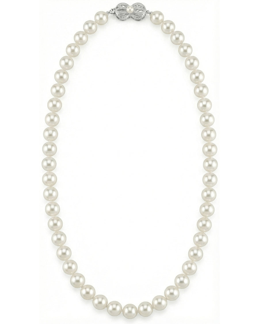 White Japanese Akoya Pearl Necklace, 7.5-8.0mm - AA+ Quality