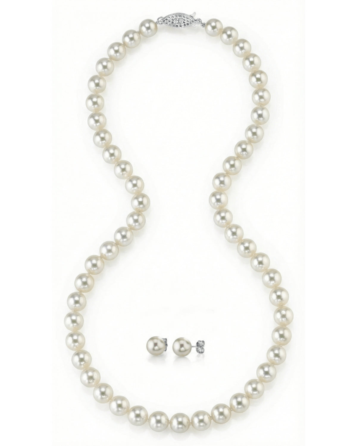 White Japanese Akoya Pearl Necklace & Earring 2-Piece Set, 7.5-8.0mm