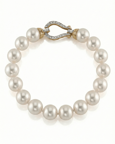 White Japanese Hanadama Akoya Pearl Bracelet, 9.5-10.0mm