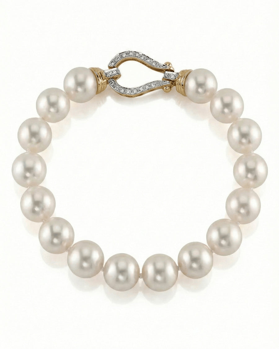 White Japanese Hanadama Akoya Pearl Bracelet, 9.5-10.0mm