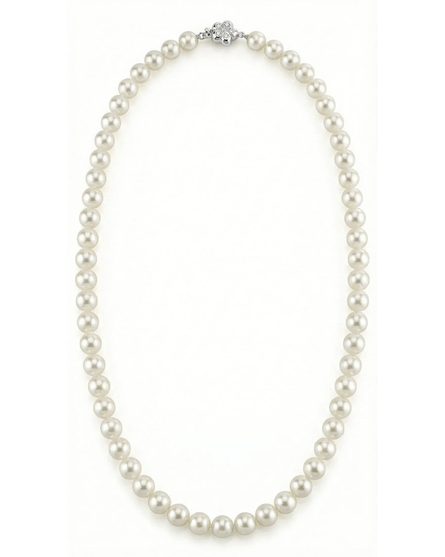 White Japanese Hanadama Akoya Pearl Necklace, 7.0-7.5mm