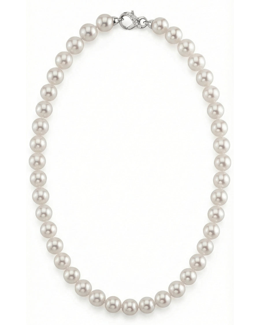 White Japanese Hanadama Akoya Pearl Necklace, 9.0-9.5mm